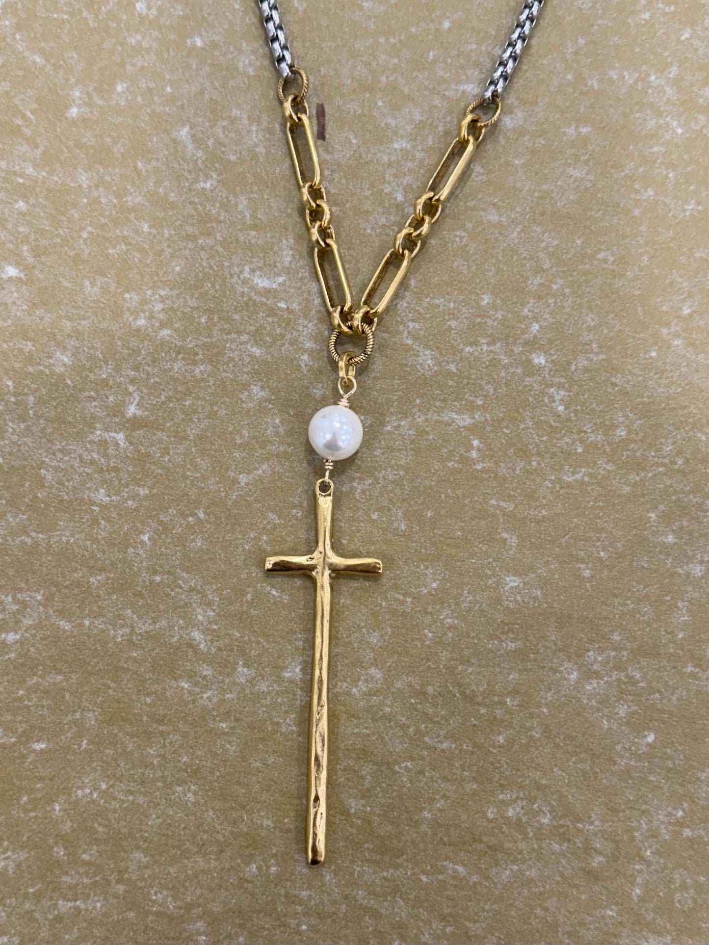 CL Shannon Pearl and Cross Necklace
