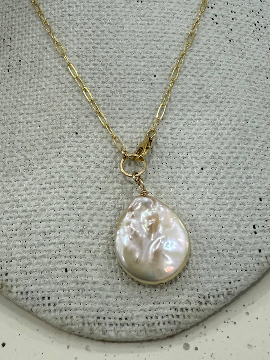 JM XL Natural Pearl Coin Necklace