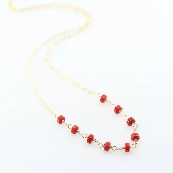 JM 9 Red Coral Heishi Neck NRC9