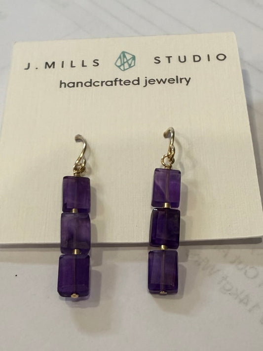 JM 3 Rectangle AMETHYST Earrings E3RR-AM