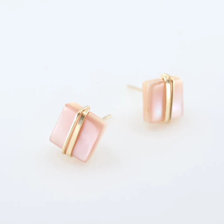 JM Square pink mother of pearl studs EPMOPST-GF