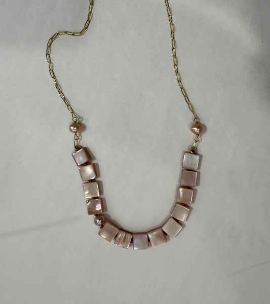 JM Square pink mother of pearl necklace NL-PMOP-GF