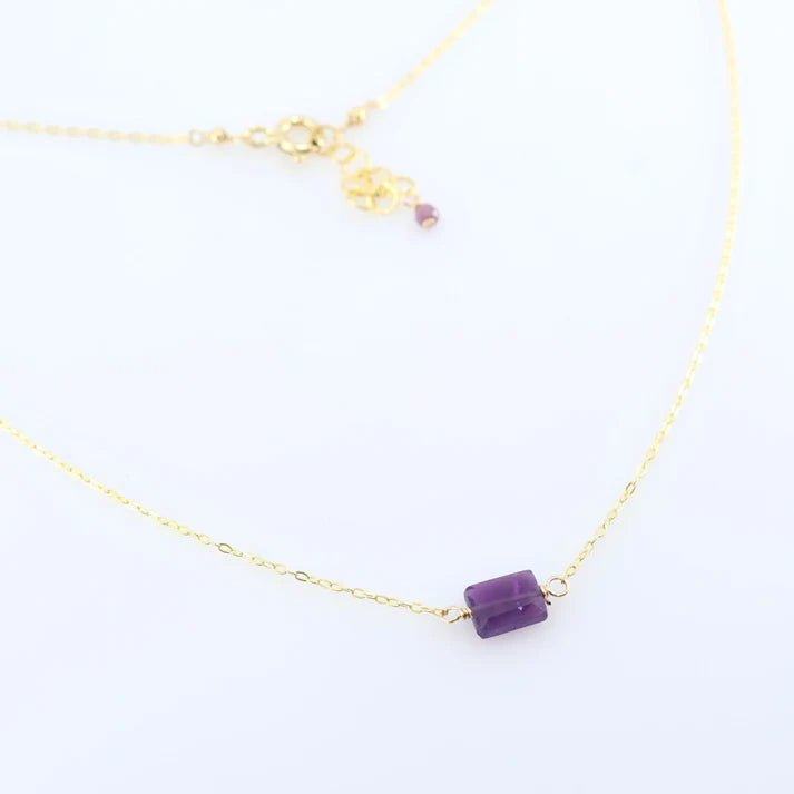 JM Single Amethyst Rectangle Necklace NGR-AM