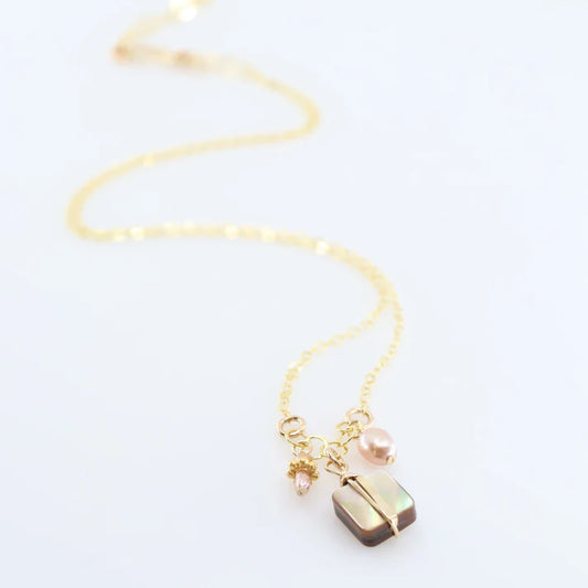 JM Mocha Abalone, Pearl Necklace NMX-ABSQ