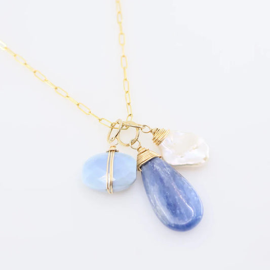 JM Kyanite, Blue Opal Keishi Pearl Cluster Necklace NPC3-KY